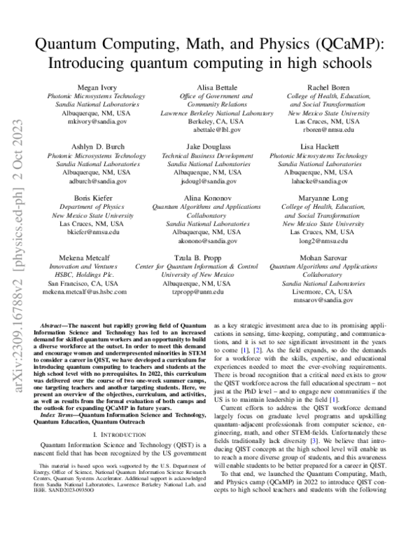(PDF) Quantum Computing, Math, and Physics (QCaMP): Introducing quantum ...