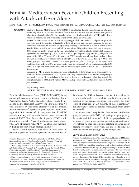 (PDF) Familial Mediterranean Fever in Children Presenting with Attacks ...