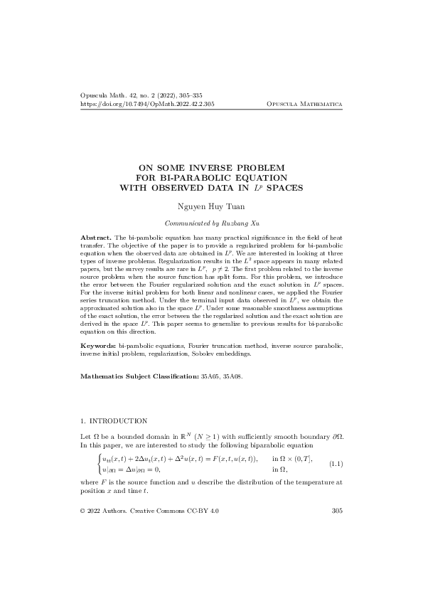 (PDF) On some inverse problem for bi-parabolic equation with observed ...