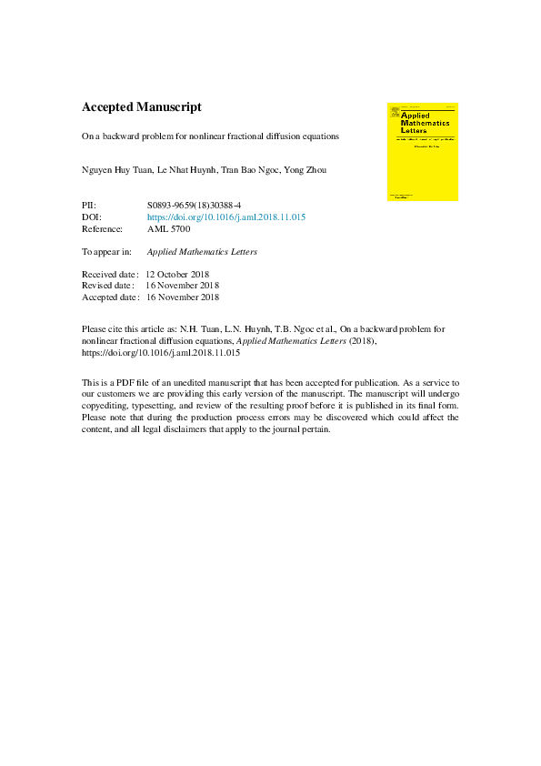 PDF) On a backward problem for nonlinear fractional diffusion