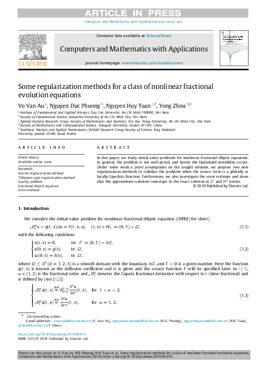 (PDF) Some regularization methods for a class of nonlinear fractional ...