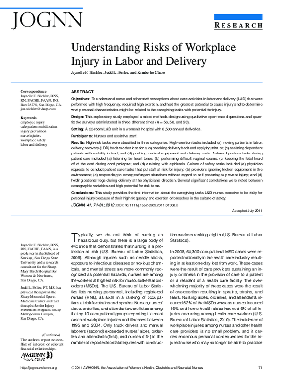 (PDF) Understanding Risks of Workplace Injury in Labor and Delivery