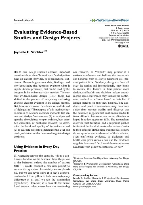 (PDF) Evaluating Evidence-Based Studies and Design Projects