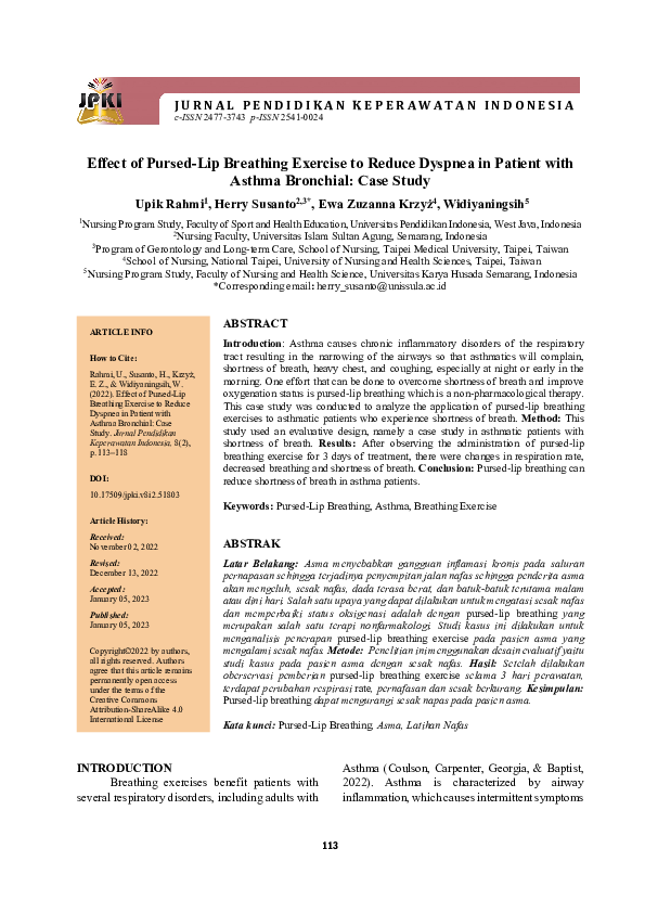 (PDF) Effect of Pursed lip Breathing Exercise to Reduce Dyspnea in ...