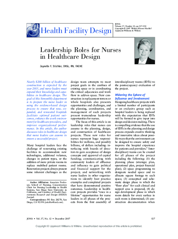 (PDF) Leadership Roles for Nurses in Healthcare Design