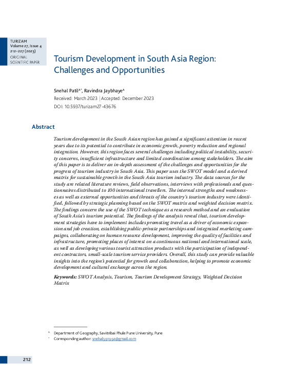 (PDF) Tourism development in South Asia region: Challenges and ...