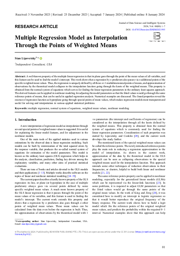 (PDF) Multiple Regression Model as Interpolation through the Points of ...