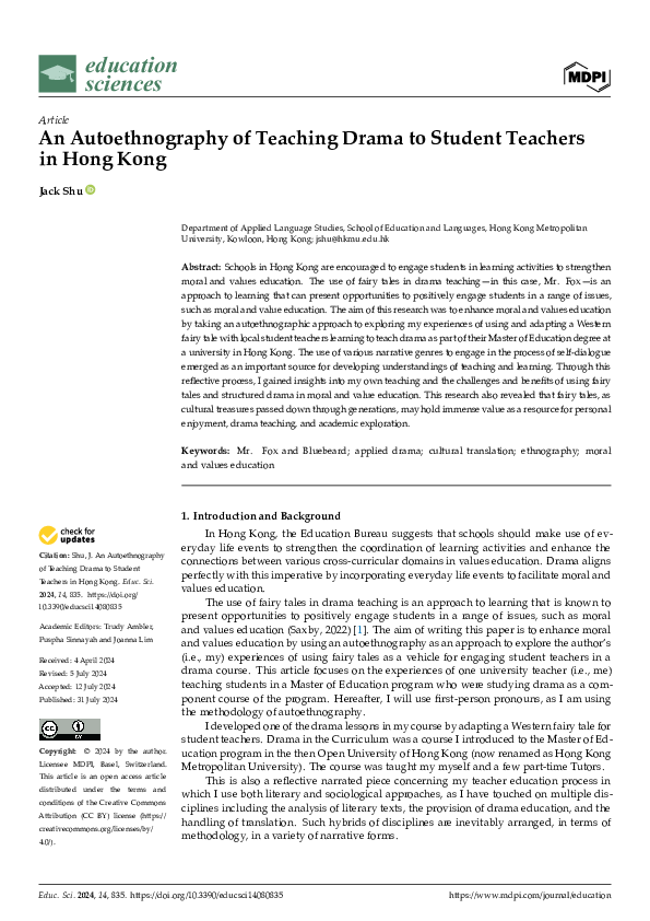 (PDF) An Autoethnography of Teaching Drama to Student Teachers in Hong Kong