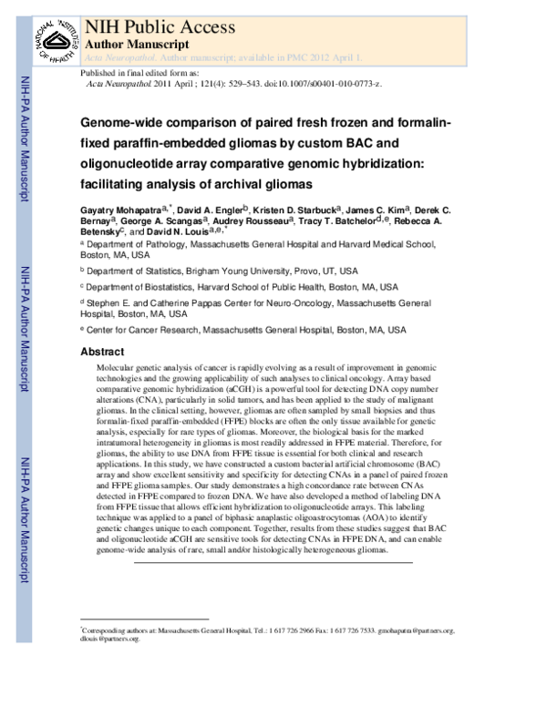 (PDF) Genome-wide comparison of paired fresh frozen and formalin-fixed ...