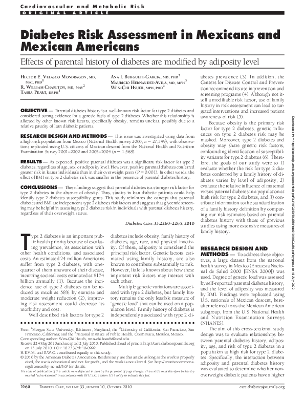(PDF) Diabetes Risk Assessment in Mexicans and Mexican Americans