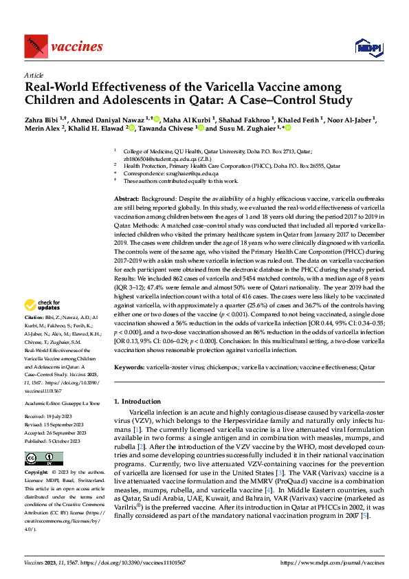 (PDF) Real-World Effectiveness of the Varicella Vaccine among Children ...