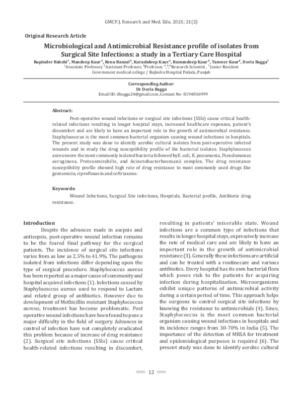 (PDF) Microbiological and Antimicrobial Resistance profile of isolates ...