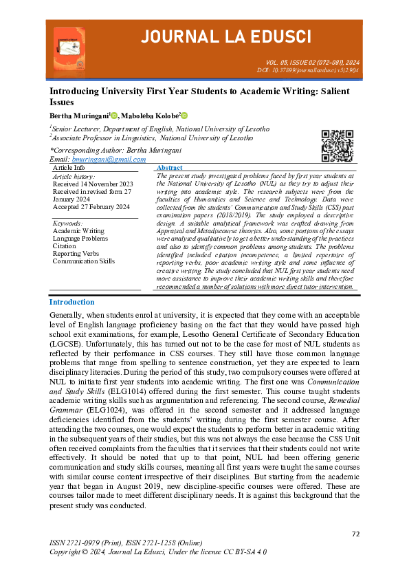 (PDF) Introducing University First Year Students to Academic Writing ...