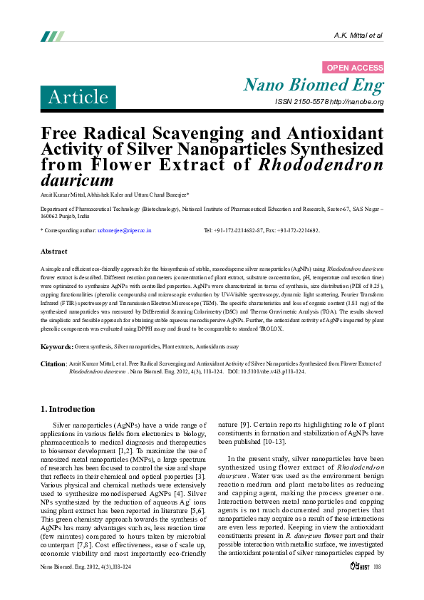 (PDF) Free Radical Scavenging and Antioxidant Activity of Silver ...