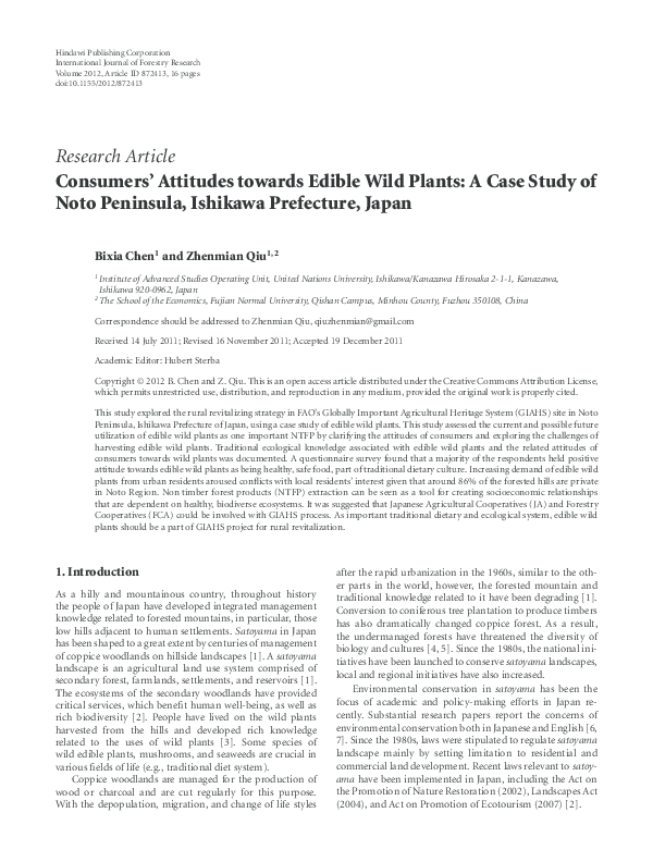 (PDF) Consumers’ Attitudes towards EdibleWild Plants: A Case Study of