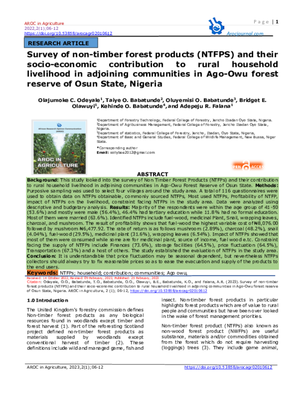 (PDF) Survey of non-timber forest products (NTFPS) and their socio ...