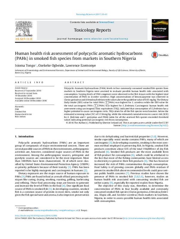 (PDF) Human health risk assessment of polycyclic aromatic hydrocarbons ...