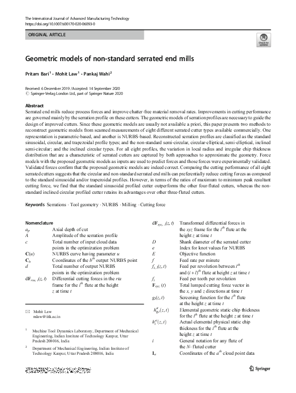 (PDF) Geometric models of non-standard serrated end mills