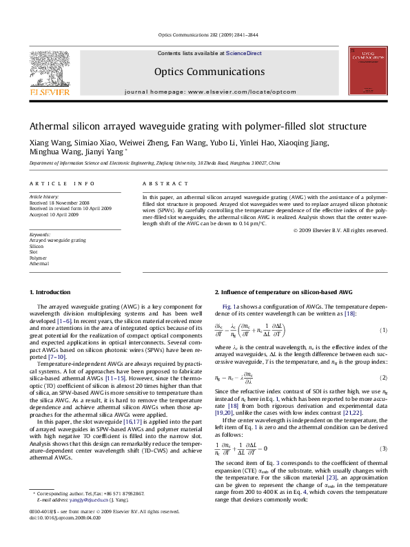 (PDF) Athermal silicon arrayed waveguide grating with polymer-filled ...
