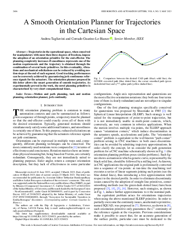 (PDF) A Smooth Orientation Planner for Trajectories in the Cartesian Space