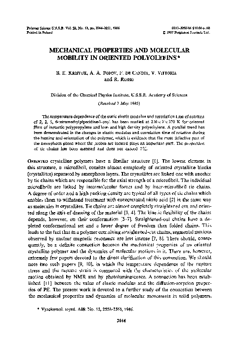 (PDF) Mechanical properties and molecular mobility in oriented polyolefines