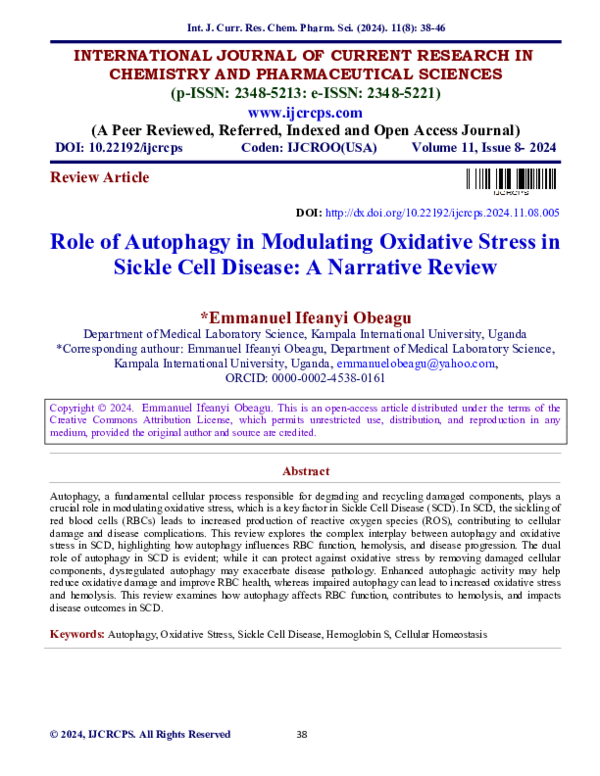(PDF) Role of Autophagy in Modulating Oxidative Stress in Sickle Cell ...