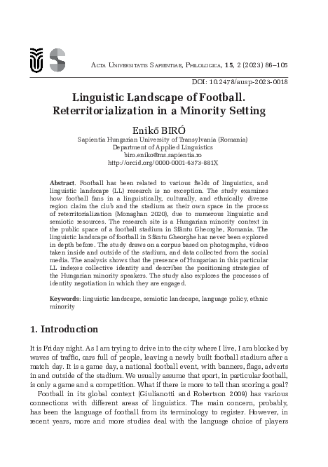 (PDF) Linguistic Landscape of Football. Reterritorialization in a ...