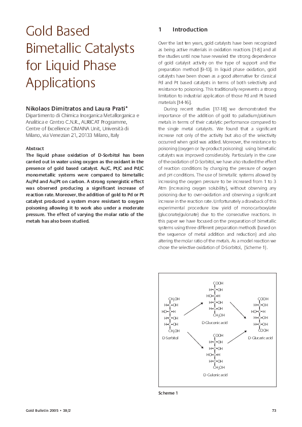 (PDF) Gold based bimetallic catalysts for liquid phase applications