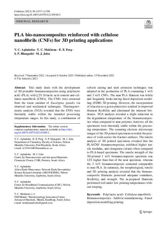 (PDF) PLA bio-nanocomposites reinforced with cellulose nanofibrils ...