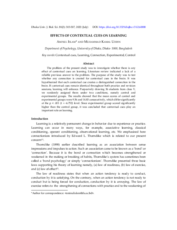 (PDF) EFFECTS OF CONTEXTUAL CUES ON LEARNING