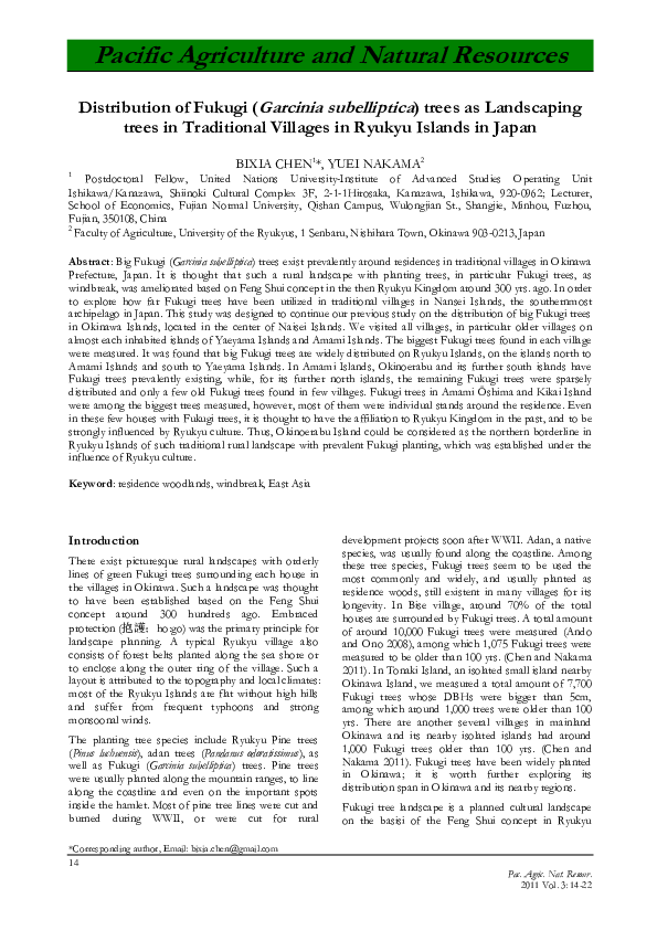 (PDF) Distribution of Fukugi (Garcinia subelliptica) trees as ...
