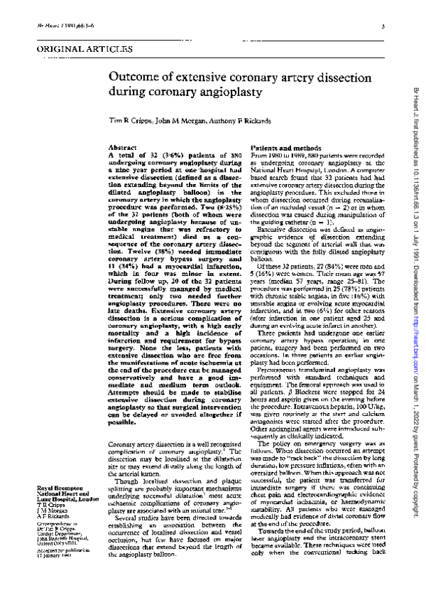 (PDF) Outcome of extensive coronary artery dissection during coronary ...