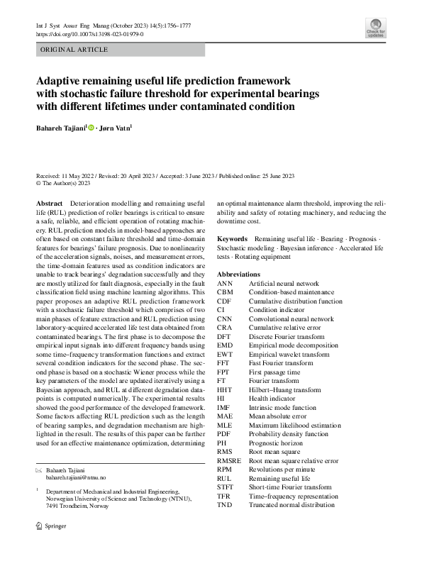 (PDF) Adaptive remaining useful life prediction framework with ...