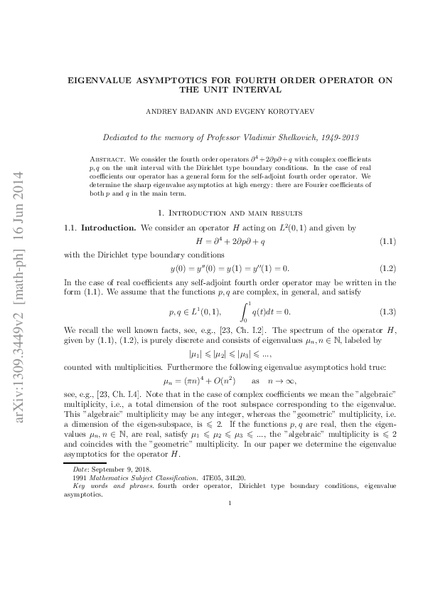 (PDF) Eigenvalue asymptotics for fourth order operators on the unit ...