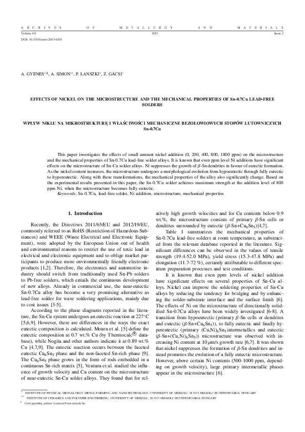 (PDF) Effects Of Nickel On The Microstructure And The Mechanical ...