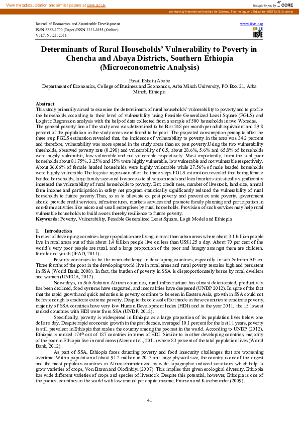 (PDF) Determinants of Rural Households’ Vulnerability to Poverty in ...