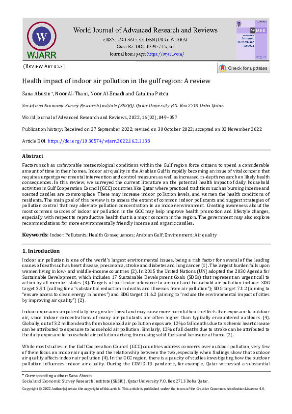 (PDF) Health impact of indoor air pollution in the gulf region: A review