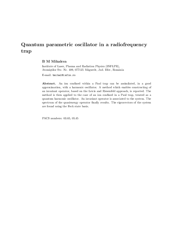 (PDF) A quantum parametric oscillator in a radiofrequency trap