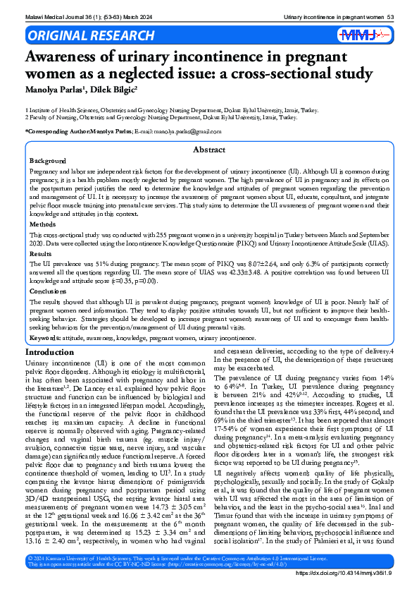 (PDF) Awareness of urinary incontinence in pregnant women as a ...