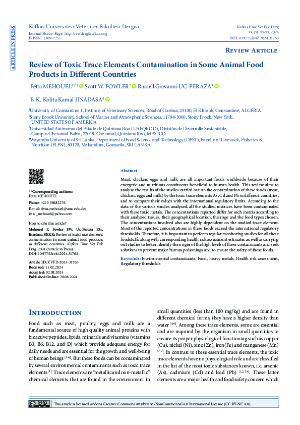 (PDF) Review of Toxic Trace Elements Contamination in Some Animal Food ...