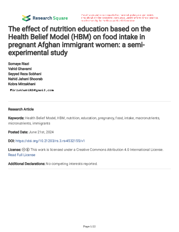 (PDF) The effect of nutrition education based on the Health Belief ...