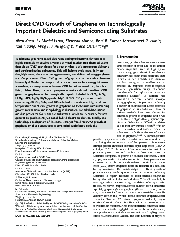 (PDF) Direct CVD Growth of Graphene on Technologically Important ...