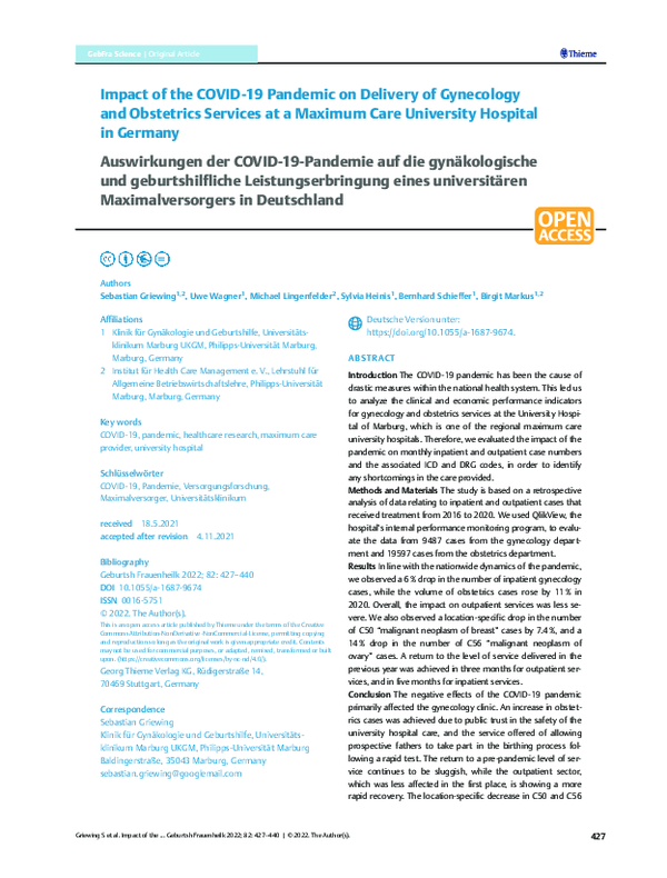 (PDF) Impact of the COVID-19 Pandemic on Delivery of Gynecology and ...