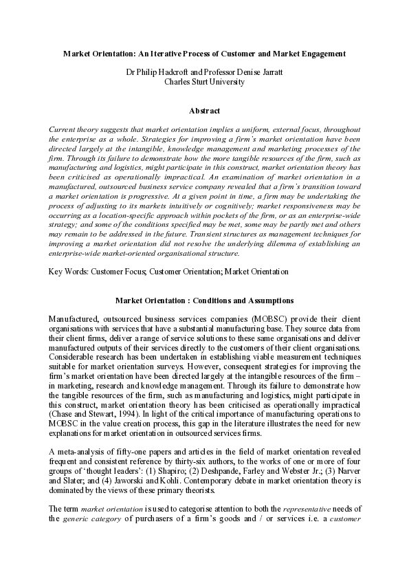 (PDF) Market Orientation: An Iterative Process of Customer and Market ...