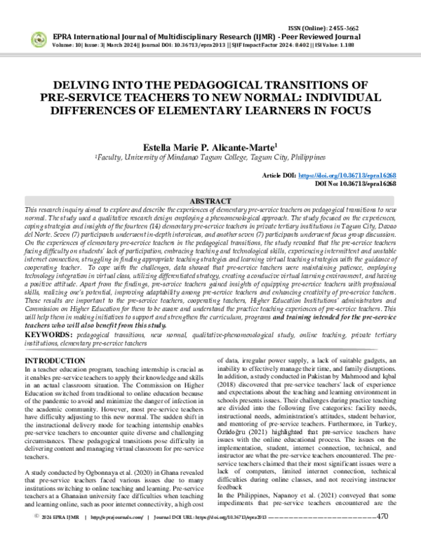 (PDF) Delving Into the Pedagogical Transitions of Pre-Service Teachers ...