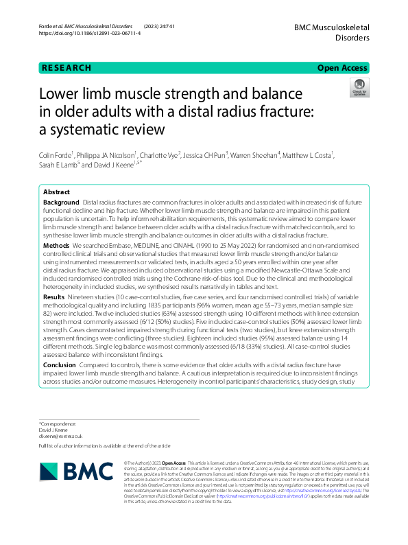 (PDF) Lower limb muscle strength and balance in older adults with a ...