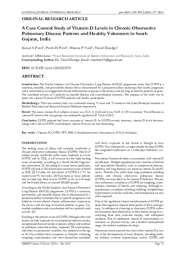 (PDF) A Case Control Study of Vitamin D Levels in Chronic Obstructive ...