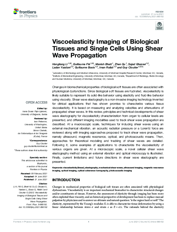 (PDF) Viscoelasticity Imaging of Biological Tissues and Single Cells ...