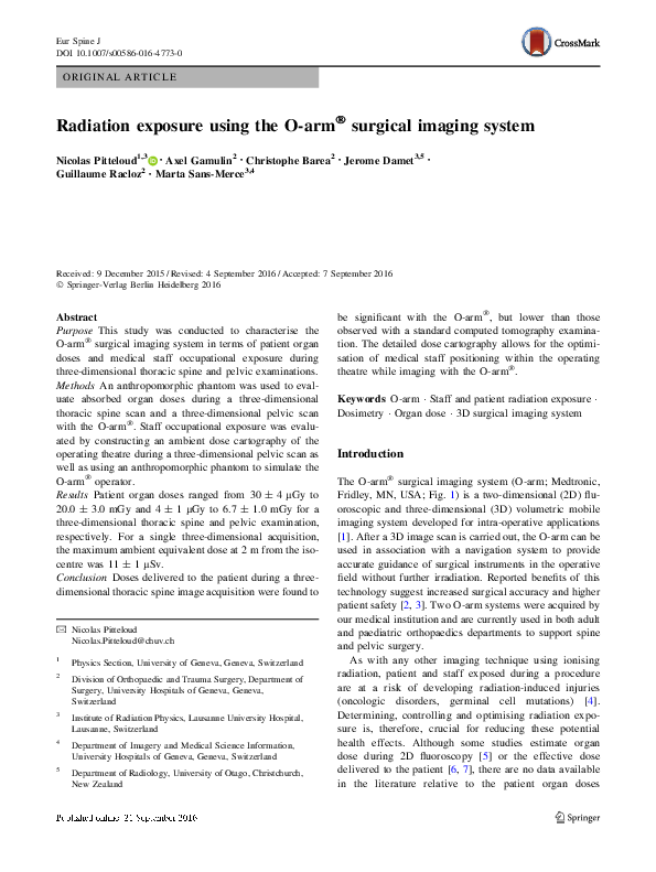 (PDF) Radiation exposure using the O-arm® surgical imaging system