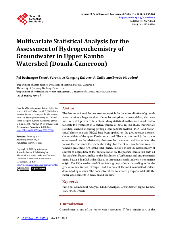 (PDF) Multivariate Statistical Analysis for the Assessment of ...